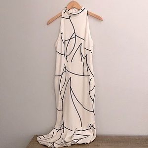 NWOT Geometric Print White Ruffle Bottom Dress, S